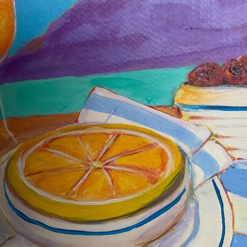 Original Artwork Colorful Acrylic Beachside Still Life Painting With Fruit - Picture 7 of 14